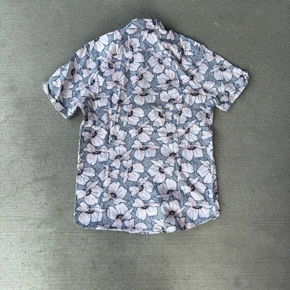 Ted Baker London Floral Short Sleeve Button Shirt Size 3 (M) Pink Gray Cotton - Picture 2 of 5